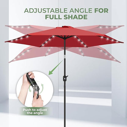 FRUITEAM Solar Patio Umbrella Outdoor LED Umbrella 7 1/2 FT Table Umbrella with Lights Patio Umbrella with with Sturdy Ribs/Crank and Tilt Adjustment for Garden/Poolside/Backyard,