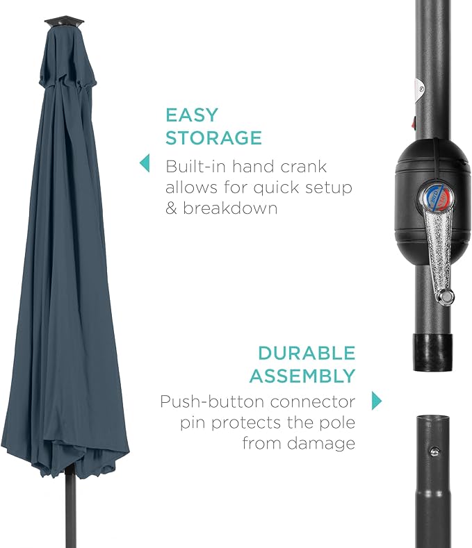 Best Choice Products 10ft Solar Polyester LED Lighted Patio Umbrella w/Tilt Adjustment and UV-Resistant Fabric - Slate Blue