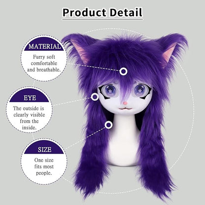 JUNBOON Furry Animal Headgear Beast Full Head Mask Headwear Doll Cosplay Costume Halloween Fursuit