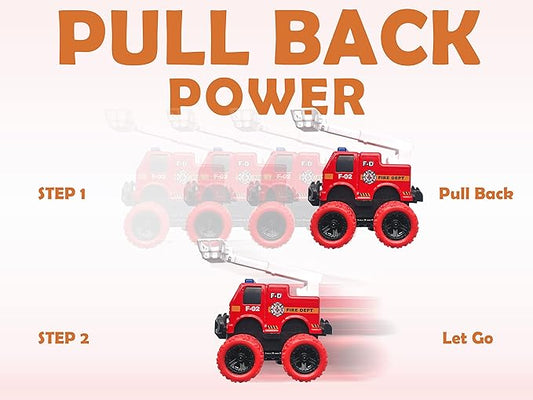 Pull Back Die-cast Alloy Fire Truck Vehicles Play Set,Monster Truck Model Cars,Friction Powered Toy Cars,4 Pack,Toys for 3 4 5 + Years Old Kids,Christmas/Birthday Gifts for Boys & Girls,Party Favors