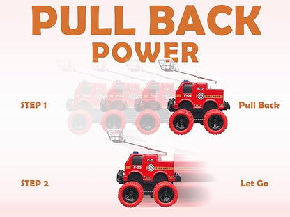 Pull Back Die-cast Alloy Fire Truck Vehicles Play Set,Monster Truck Model Cars,Friction Powered Toy Cars,4 Pack,Toys for 3 4 5 + Years Old Kids,Christmas/Birthday Gifts for Boys & Girls,Party Favors
