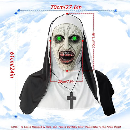 2024 Nun Scary Mask,Halloween Party Scary Full Head Costume Mask with cross necklace