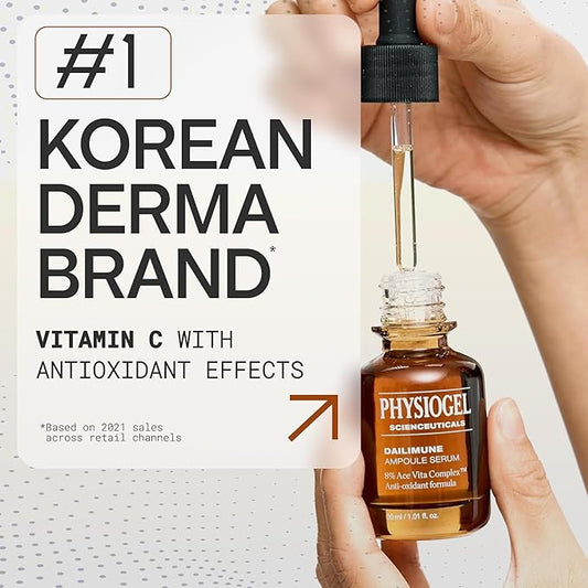 Physiogel Ampoule Vitamin C Face Serum, Strengthens Skin Barrier Antioxidant, Korean skin care, Moisturizing, Brightening, Soothing & Hydrating Serum Vitamin E & B5 Skincare Face Essence.