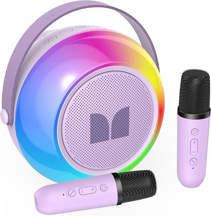 Monster Mini Karaoke Machine for Kids Adults, Portable Bluetooth Speakers with 2 Wireless Microphones and Lights, Christmas Birthday Gifts Toys for Girls Boys 4, 5, 6, 7, 8, 9, 10, 12+ Toddler