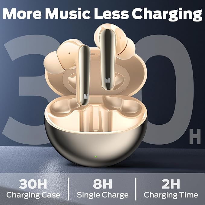 Monster N-Lite 203 AirLinks Wireless Earbuds, Bluetooth Headphones HiFi Stereo, Bluetooth Ear Buds with 30H Playback, Type-C Charging, HD Clear Call, Touch Control, IPX6 Waterproof in-Ear Earbuds