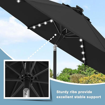 ABCCANOPY 10FT Durable Solar Led Patio Umbrellas with 32LED Lights (Black)