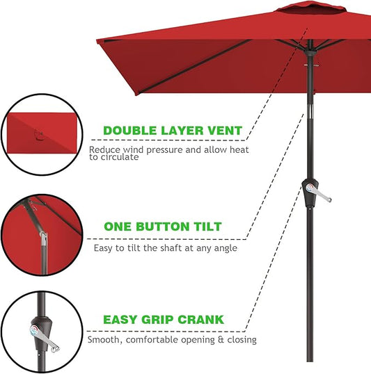 6.5' x 10' Rectangular Patio Umbrellas for Outdoor, Outdoor Table Umbrella, Large Outdoor Patio Umbrellas with 6 Sturdy Ribs for Market, Garden, Pool (Red)