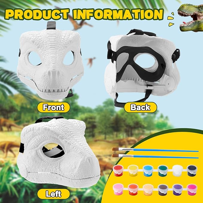 DIY White Hard Plastic Dino Mask with Paint Set,Dinosaur Mask Moving Jaw,T-rex,Jurassic for Kids