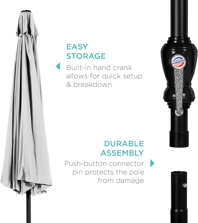 Best Choice Products 10ft Outdoor Steel Polyester Market Patio Umbrella w/Crank, Easy Push Button, Tilt, Table Compatible - White