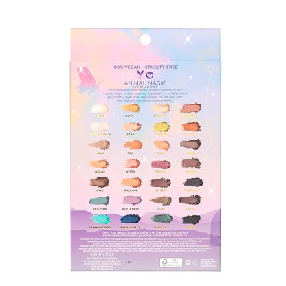 Pacifica Eyeshadow Palette – Animal Magic with Colorful Blendable Shades, Highly Pigmented Mineral Eyeshadow, Talc-Free, Vegan & Cruelty-Free, 0.89 oz (28 Shades)