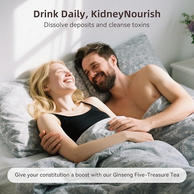 Ginseng Five Treasures Tea, Natural Kidney Cleanse Detox with Ginseng, Red Date, Mulberry Fruit, Maca, Wolfberry, Yam, Polygonatum for Men
