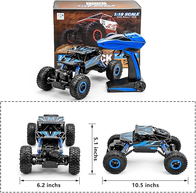 Cheerwing 1:18 Rock Crawler 2.4Ghz Remote Control Car 4WD Off Road RC Monster Truck 2 Battery (Blue)