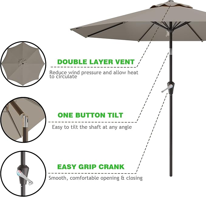 9 FT Patio Umbrella for Outdoor, Outdoor Umbrella with Push Button Tilt and Crank, Outdoor Patio Umbrellas with 8 Sturdy Ribs for Market, Garden, Deck, Backyard, Pool (Light Gray)