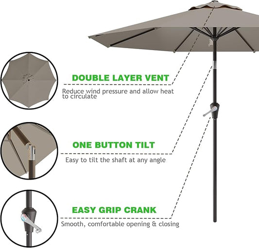 9 FT Patio Umbrella for Outdoor, Outdoor Umbrella with Push Button Tilt and Crank, Outdoor Patio Umbrellas with 8 Sturdy Ribs for Market, Garden, Deck, Backyard, Pool (Light Gray)