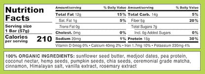 Feel Vegan Protein Bars | Matcha Latte | Keto | Gluten Free | Organic | 15g Plant Protein | Low Carb | High Protein | Dairy Free | Low Sugar | Grain Free | Nut Free | Soy Free | Non GMO - (Matcha Latte, 10 Pack)