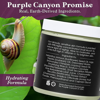 PURPLE CANYON 99% Snail Mucin Body Butter 8oz | Reduce Blemishes, Dark Spots, and Wrinkles for Radiant Skin | Skin Care Snail Cream Moisturizer Dry Skin Repair