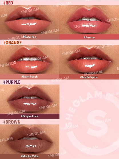 SHEGLAM Glaze Daze Lip Gloss Shiny Tinted Lip Gloss High Gloss Finish Plumping Lip Care Nourishing Not Easy to Fade Liquid Lip Cosmetics-Dark Peach