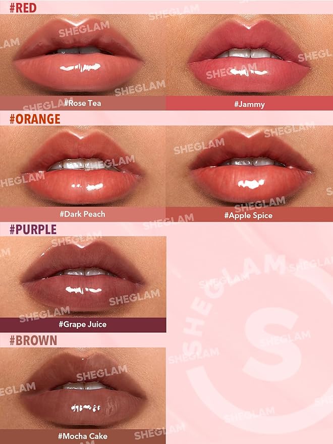 SHEGLAM Glaze Daze Lip Gloss Shiny Tinted Lip Gloss High Gloss Finish Plumping Lip Care Nourishing Not Easy to Fade Liquid Lip Cosmetics-Mocha Cake