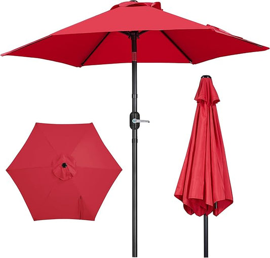 Yaheetech Patio Umbrella, 7.5FT Outdoor Table Market Umbrella with Push Button Tilt and Crank, Yard Sun Shade w/Sturdy Ribs UV Protection with for Garden, Deck, Backyard, Pool, Red