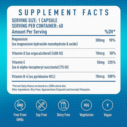 Magnesium Supplement Complex MGSPORT- High Absorption with Vitamins B6, D, E - Relieves Leg Cramps & Muscle Support - 60 Servings