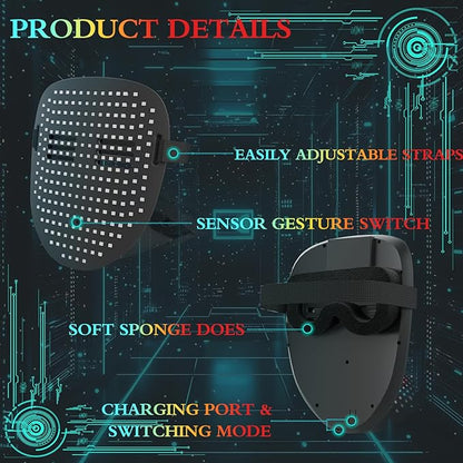 LED Mask with Gesture Sensing, Cool Light Up Transforming Face Mask for Halloween Xmas Cosplay