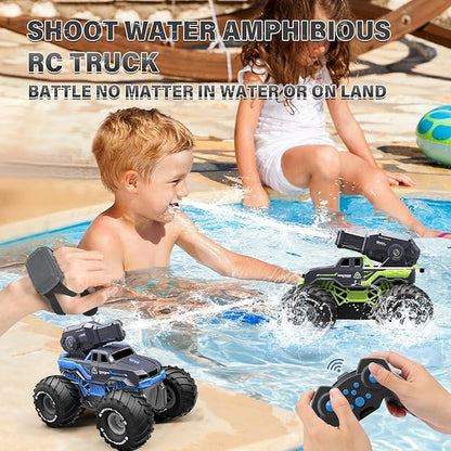 1:16 Amphibious Remote Control Car with Water Gun 4WD Gesture Sensing RC Car Boat Waterproof RC Truck Off-Road Stunt Car Toy for Kids/Adults Monster Truck for Outdoor Gift（with 2 Replaceable battery)