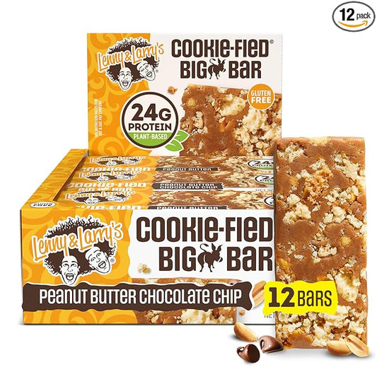 Lenny & Larry's Cookie-fied BIG BAR – Peanut Butter Chocolate Chip Vegan Protein Bars 12x90g – Healthy Snacks, 24g Plant Protein & 10g Prebiotic Fiber – Gluten free Power Bar, Keto Friendly & Vegan