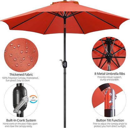 Yaheetech 9FT Patio Umbrella Outdoor Umbrella Patio Yard Market Table Umbrella with Push Button Tilt & Crank for Garden/Beach/Lawn/Deck/Backyard/Pool, 8 Ribs, Orange