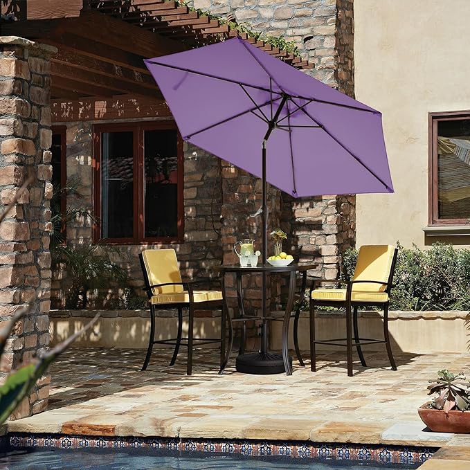 JEAREY 7.5FT Patio Umbrella Market Table Umbrella with 6 Sturdy Ribs, Push Button Tilt/Crank Outdoor Umbrella for Garden, Deck, Backyard, Pool and Porch,Taro Purple