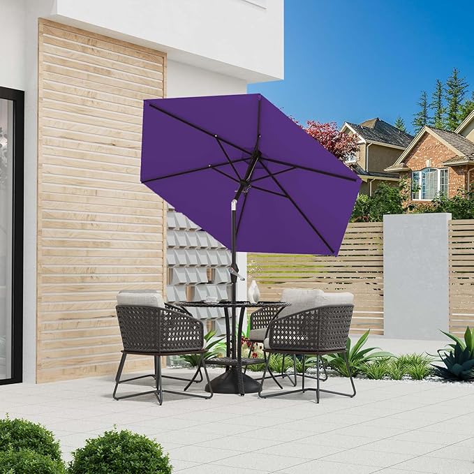 7.5FT Patio Umbrella Table Market Umbrella w/Tilt and Crank Heavy-Duty Round Outdoor Umbrellas for Garden, Deck, Backyard, Pool and Beach, Dark Purple