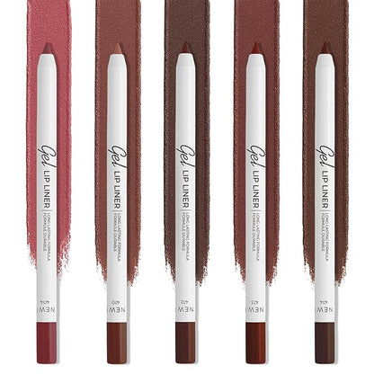 Matte Gel Lip Liner Pencil 5 Pcs Set - Creamy, Sharpenable, Longwear, Waterproof Lip Combo - Intense Brown 414, Berry 404, Chilli 413, Mauve 410 and Spicy Nude 412