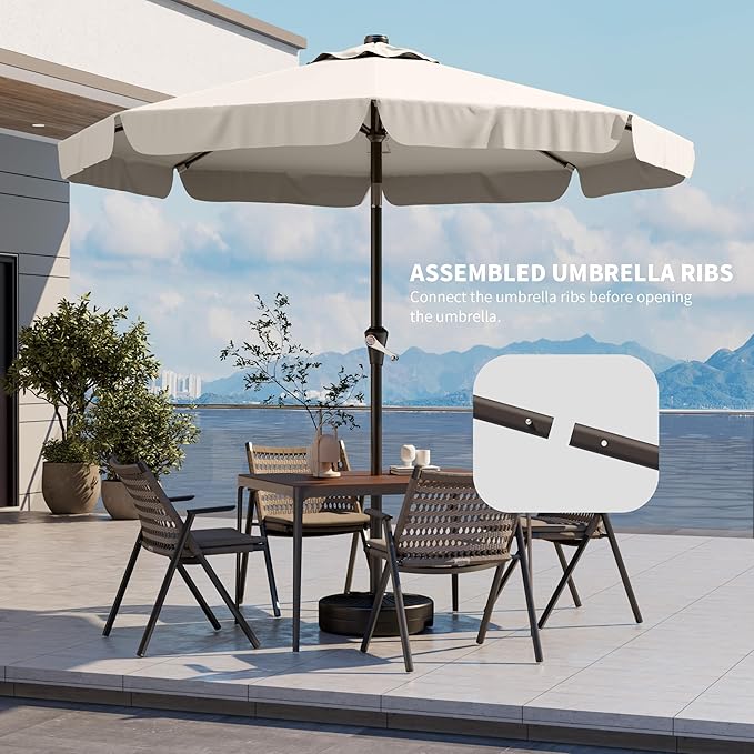 10FT Patio Umbrella Table Market Umbrella w/Tilt and Crank Outdoor Umbrellas for Garden, Deck, Backyard, Pool and Beach, Cream-White