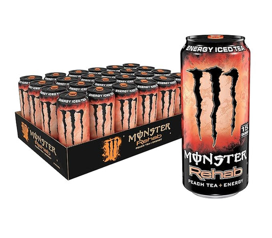 Monster Rehab Peach Tea + Energy, Energy Iced Tea, 15.5 Ounce (Pack of 24)
