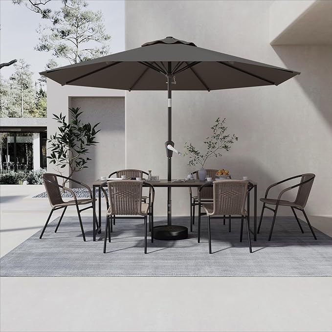 9 FT Patio Umbrella for Outdoor, Outdoor Umbrella with Push Button Tilt and Crank, Outdoor Patio Umbrellas with 8 Sturdy Ribs for Market, Garden, Deck, Backyard, Pool (Gray)