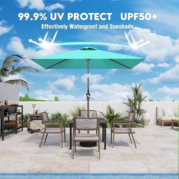 6.5' x 10' Rectangular Patio Umbrellas for Outdoor, Outdoor Table Umbrella, Large Outdoor Patio Umbrellas with 6 Sturdy Ribs for Market, Garden, Pool (Cerulean)