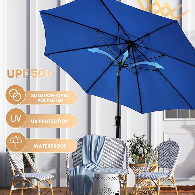 Ayge 9FT Large Outdoor Patio Umbrella Market Table Umbrella-UV Resistant, Easy Push Button Tilt and Crank, 8 Sturdy Fiberglass Ribs Heavy-Duty Pool Umbrella for Deck, Backyard,Garden