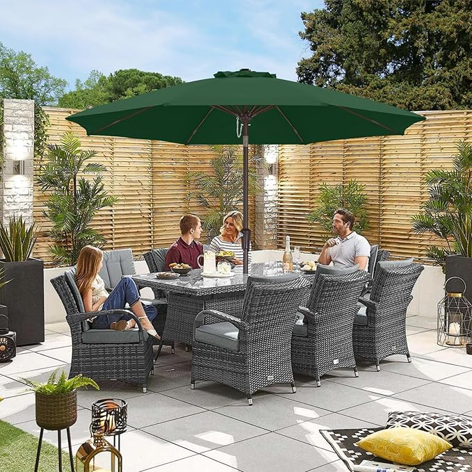 ABCCANOPY 9FT Outdoor Patio Umbrella, 8 Ribs Table Umbrella w/Crank for Easy Set Up, Suitable for Garden, Lawn, Deck & Backyard (Forest Green)
