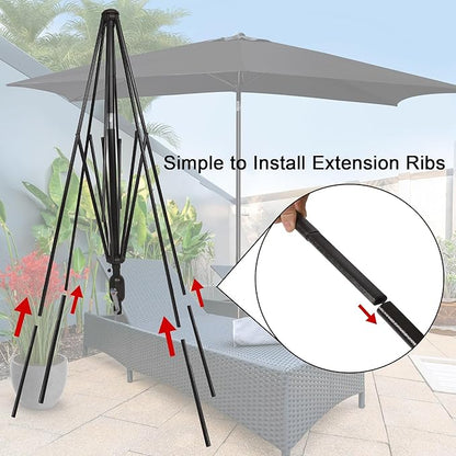 Blissun Rectangular Patio Umbrella, Table Market Umbrella with Tilt and Crank, Outdoor Umbrella for Garden, Deck, Backyard, Pool and Beach