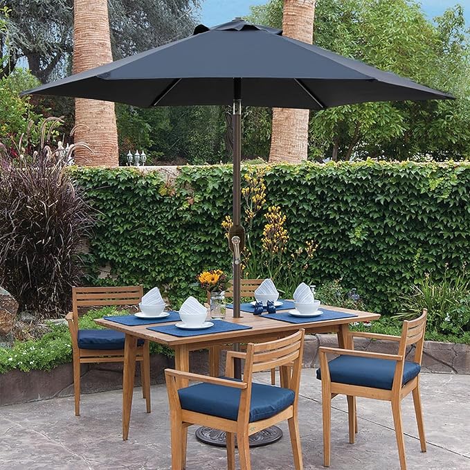 Blissun 7.5 ft Patio Umbrella, Yard Umbrella, Outdoor Market Umbrella with Push Button Tilt Crank (Black)