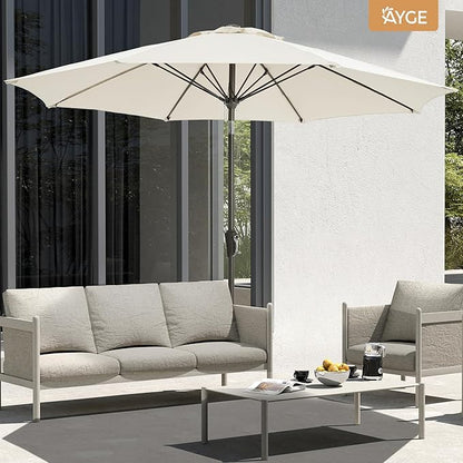 Ayge 9FT Large Outdoor Patio Umbrella Market Table Umbrella-UV Resistant, Easy Push Button Tilt and Crank, 8 Sturdy Fiberglass Ribs Heavy-Duty Pool Umbrella for Deck, Backyard,Garden