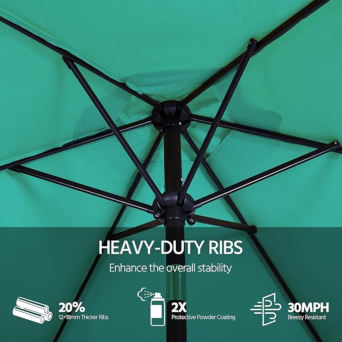 Yaheetech Patio Umbrella, 9FT Outdoor Table Market Umbrella with Push Button Tilt and Crank, Yard Sun Shade with Sturdy Ribs for Garden, Deck, Backyard, Pool, Turquoise