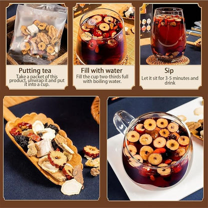 Ginseng and Wolfberry Tea, Ginseng Nine Treasure Tea, Red Date Wolfberry Mulberry Tea Chinese Kidney Herbal Red Ginseng Tea (2)