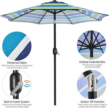 Yaheetech Patio Umbrella, 9ft Outdoor Market Table Umbrella with Push Button Tilt and Crank, 8 Sturdy Ribs Outdoor Yard Sun Shade for Garden Deck Backyard Pool