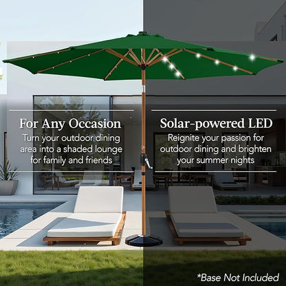 Best Choice Products 10ft Solar Market Patio Umbrella w/Woodgrain Pattern Pole, LED Lights, Tilt & Crank – Outdoor Sun Shade for Backyard Table, Deck, Poolside – Green