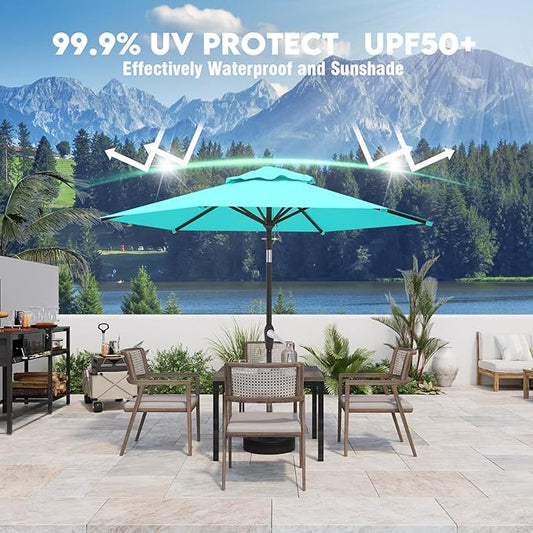 7.5FT Patio Umbrella Table Market Umbrella w/Tilt and Crank Heavy-Duty Round Outdoor Umbrellas for Garden, Deck, Backyard, Pool and Beach, Cerulean