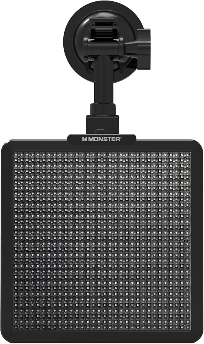 Monster Smart Pixel Display Screen for Cars, App Controlled Custom LED Text Pattern & Animation Screen, Sound Reactive, USB Powered, 6x6 in, 32x32 Pixels, Full Color Mobile Advertising & Ride Sharing