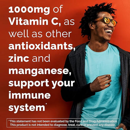 Emergen-C Zero Sugar 1000 mg Vitamin C Powder for Daily Immune Support Caffeine Free Vitamin C Supplements with Zinc and Manganese, B Vitamins and Electrolytes, Raspberry Lemonade Flavor - 36 Count