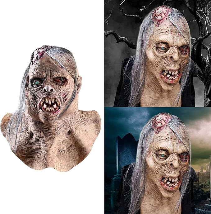 Kuberas Halloween Scary Zombie Mask Realistic Old Man Mask Horror Walking Dead Full Head Creepy Devil Cosplay Costume Mask