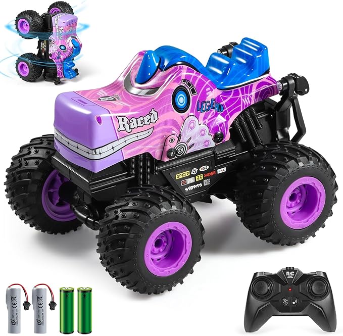 DYODYORC Remote Control Car, 2.4Ghz All Terrain Pony Monster Truck Toys, RC Truck with Music, 3 Lighting Effects, 360 Stunt Capable, All Included Ready to Run, Toy Gifts for Boys and Girls (Pink)