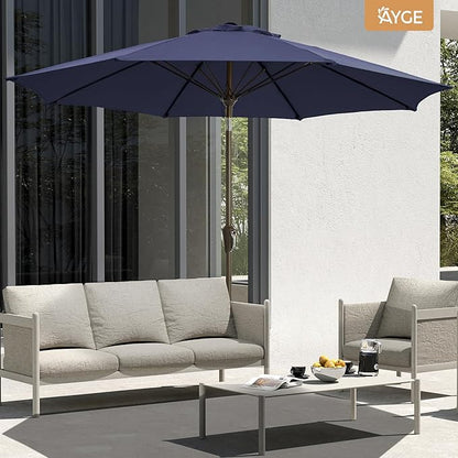 Ayge 9FT Large Outdoor Patio Umbrella Market Table Umbrella-UV Resistant, Easy Push Button Tilt and Crank, 8 Sturdy Fiberglass Ribs Heavy-Duty Pool Umbrella for Deck, Backyard,Garden